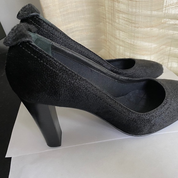 CHANEL BLACK FABRIC PUMPS CUTE CC LOGO HEELS mules leather slip on in slides - Picture 6 of 11